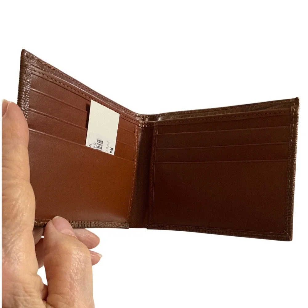 Ranger Belt Company Mens Brown Lizard Embossed Genuine Leather Bifold‎ Wallet
